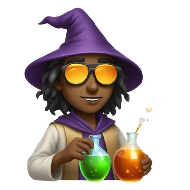 Young tan wizard mixing potions while wearing sunglasses sticker