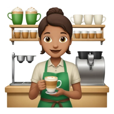 Barista + green apron + latte cup sticker