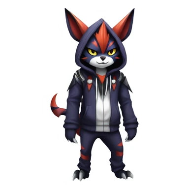 Cool Anthro Dark Absol-Noivern-Quilava-Litten-Pokémon with edgy stripes hoodie spiked collar punk Full Body sticker
