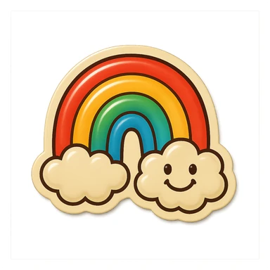 retro sticker of a smiling rainbow with clouds at both ends sticker