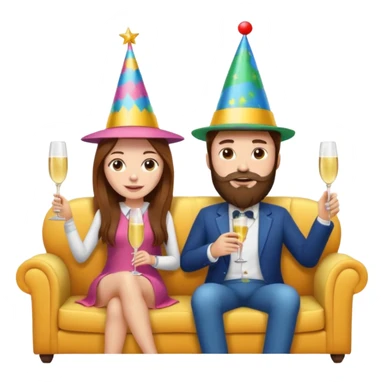 A couple sitting on a sofa in a room enjoying a movie a girl long hir brawon sticker