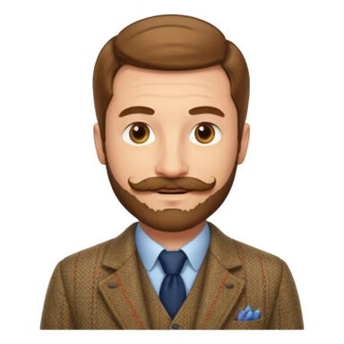 create an emoji of an adult man with wrinkles and a classy English look, he has extremely short light brown hair, brown eyes, a beard and moustache. he looks like a gentleman sticker