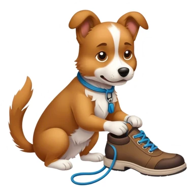Dog tying shoe sticker
