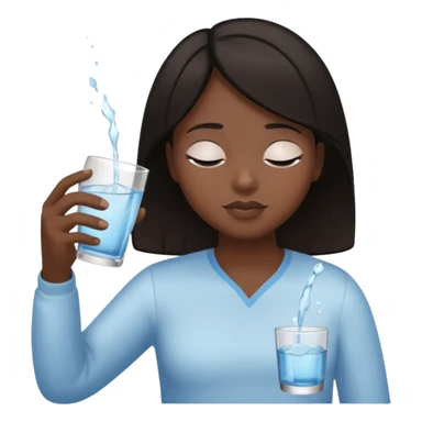 The central figure is an emoji of a person with dark hair, eyes closed, hold a glass but dont show the glass sticker
