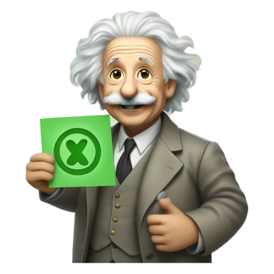 happy albert einstein holding green check mark in one hand sticker
