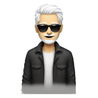 20 yea old looking guy with white hair and round sunglasses, white beard, white skin sticker
