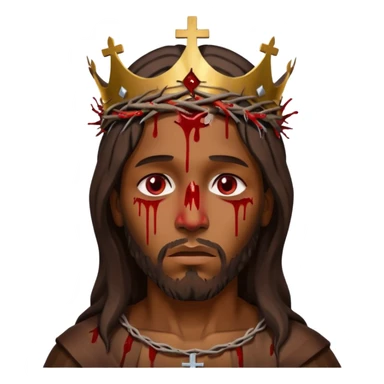 African American Jesus Christ bleeding on wooden cross with crown of thorns on his head sticker