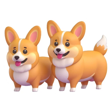 Remove only the small corgi with the flower, leaving the two adult corgis unchanged in the 3D emoji style. sticker