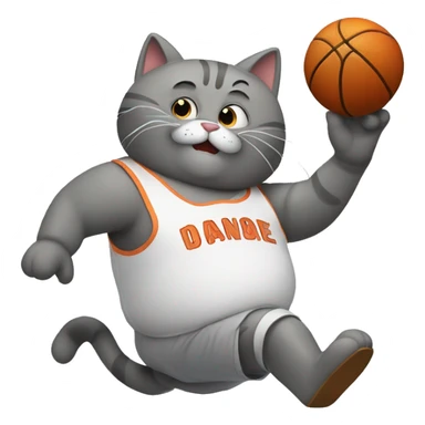 grey fat cat dunking basketball through its legs sticker