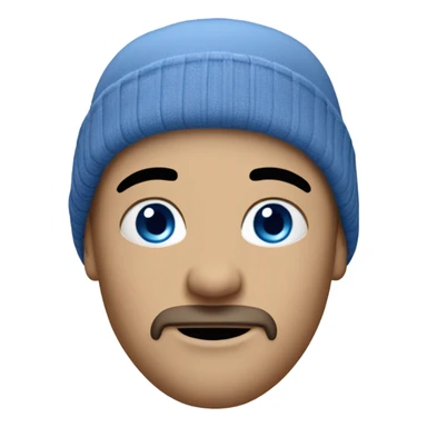 white man with blue eyes, a goatee, beanie hat  sticker