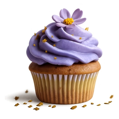 Change the icing to taro flavor with light purple color, creamy and slightly glossy texture, keep the realistic cupcake and accessories, photorealistic style, transparent background. sticker