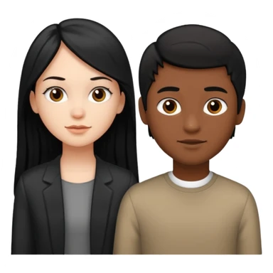 White girl with long black hair, brown boy with short black hair sticker