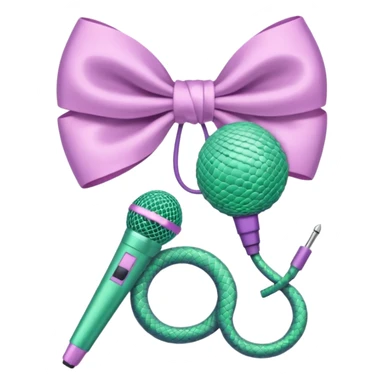 A pastel pink bow with a pastel green snake on the top of one side and a pastel purple microphone on the bottom of the other side sticker