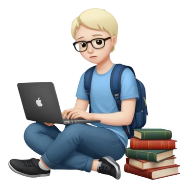 a student crashing out with the laptop on the lap and books on the side sticker