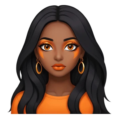 indian girl, dark skin, long black hair, orange underneath hair, baddie,pretty, makeup, lipliner, black eyeliner, sticker