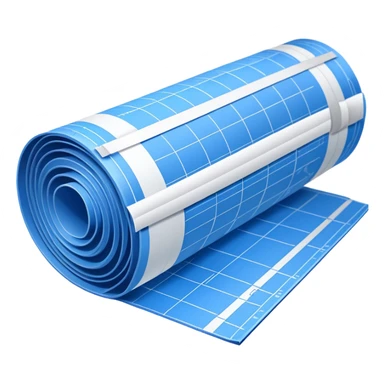 side perspective of a blue rolled-up blueprint plan with white lines sticker