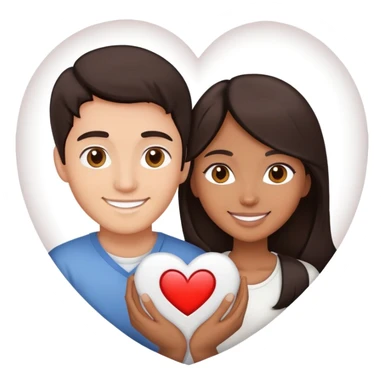A couple with dark brown hair and mixed skin tone inside a white heart sticker