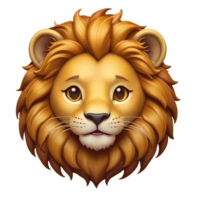 Cinematic Cute Lion Portrait Emoji, Head tilted playfully and inquisitively, featuring a glossy tawny Fur with a lush mane and round, sparkling amber eyes filled with curious mischief, Simplified yet irresistibly adorable features, highly detailed, glowing with a warm, friendly glow, high shine, affectionate and spirited, stylized with a touch of jungle whimsy, bright and endearing, soft glowing outline, capturing the essence of a mischievous yet loving lion, so playful it feels like it could pounce out of the screen and into your arms! sticker