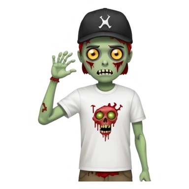 A zombie wearing a white Nike shirt, a black Nike cap, sticker