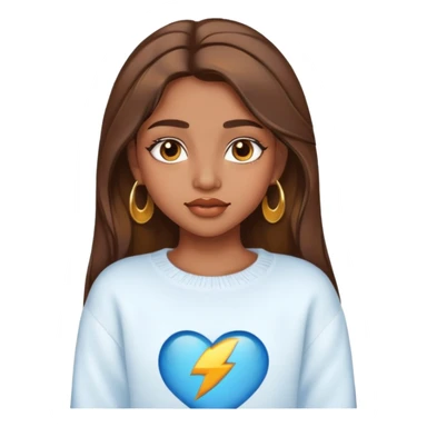 a teen indian girl with brown hair and golden highlights with long lashes and big lips wearing a white sweater and blue jean shorts sticker