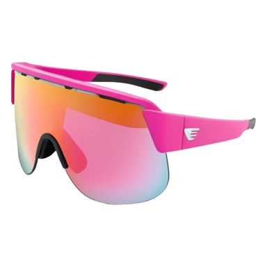 sporty pink shield visor sunglasses with robust thick frame, racing style, substantial build, one-piece reflective lens sticker
