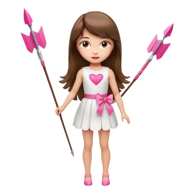 Hada sexy cupido pequeña  de cabello largo lacio castaño con flequillo y ojos cafés  vestida con algo sensual corto color blanco o rojo arco delgado con un color que combinen   y flechas  igual delgadas  que combinen y labios rosas tipo Barbie pero en hada cupido de cuerpo completo ojos sexys  sticker
