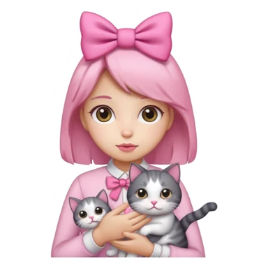 A gurl with pink bow holding a cat sticker