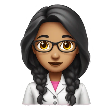 Young beautiful female scientist with long black hair and medium skin tone with pink accents sticker