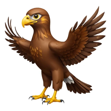 Apple-style 3D emoji of a hawk, standing proud, brown feathers with lighter chest, sharp yellow beak and strong talons, realistic but simplified design, no background sticker