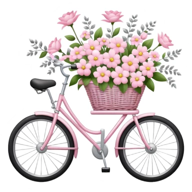 Light pink and silver bicicle with flowers in the basket sticker