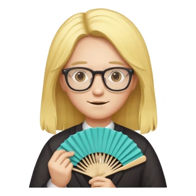 long yellow haired folding fan holder with glasses sticker