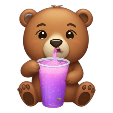 crying bear drinking boba drink sticker