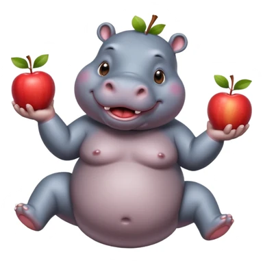 a Circus cute hippo juggling two apple sticker