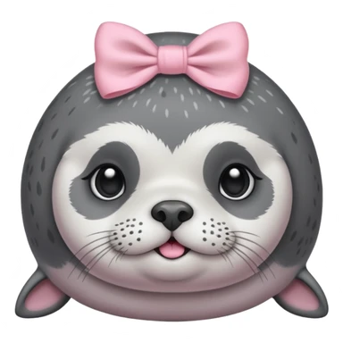 Crea una foca anillada gordita con aspecto tierno, lleva un moño rosado con tonos pasteles sticker
