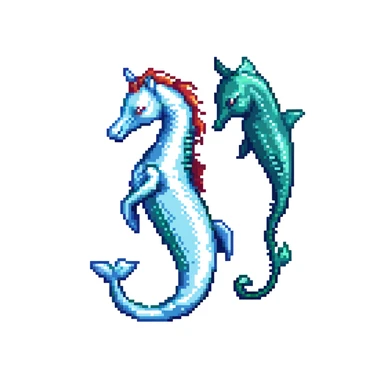 A mythical sea horse creature with whale tail and horse upper body, fantasy aquatic creature sticker