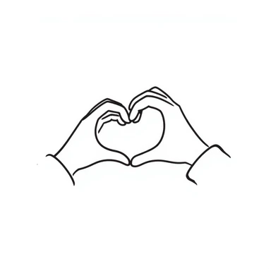 two hands forming a heart shape, hand drawn doodle style sticker