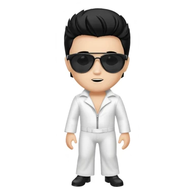 A boy with an Elvis Presley mask with sunglasses (with total black lenses)dressed as Elvis Presley (white dress) sticker