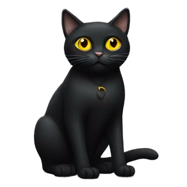 Black cat sitting yellow eyes full body sticker