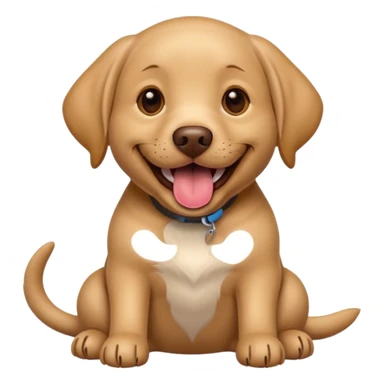 Happy light brown Labrador sitting on beige background, wide smile with tongue out, looking at camera, playful and curious expression, professional portrait style sticker