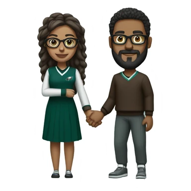 Brown guy with beard mustache and brown girl with glasses and her hair in a bun in Philadelphia eagles clothes holding hands sticker