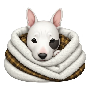 bull terrier sleeping cozy with blanket black head and ears sticker