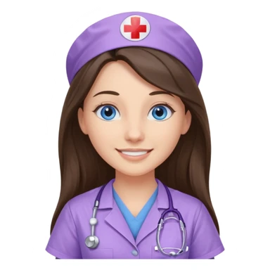 pretty brunette nurse with long hair and blue eyes in lilac scrubs sticker