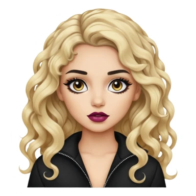 brunette split dye blonde, baddie, pretty makeup, black eyeliner, long and curly hair sticker