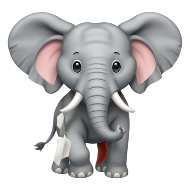 an elephant running with a paper in its mouth  sticker