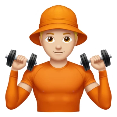 Mach mir einen glücklichen typen der im gym trainert und viele muskeln hat mit einem orangen sport thshirt und schwarzen kurzen haaren sticker