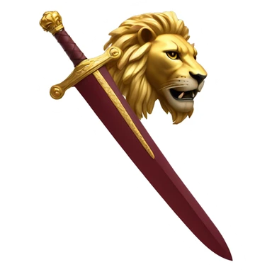 Long sword with burgundy handle golden lion head at the base of the hilt  sticker