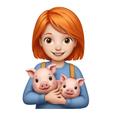 Girl with orange hair holding a pig sticker
