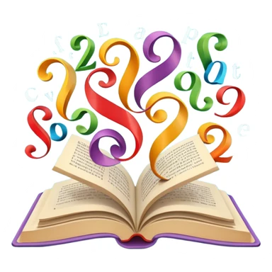 Open book with playful letters swirling out, symbolizing creative wordplay sticker