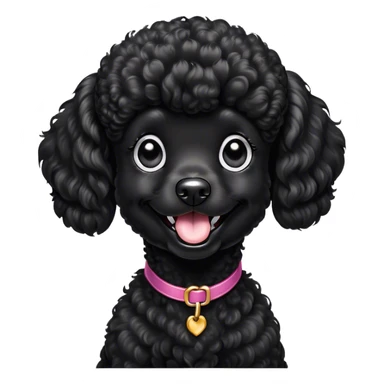 Cinematic Comical Black Poodle Portrait Emoji, Head tilted dramatically with an exaggeratedly amused expression, featuring a glossy, curly jet-black Fur with a lively bounce, wide, expressive dark eyes filled with playful disbelief, Simplified yet hilariously expressive features, highly detailed, glowing with a slightly sassy glow, high shine, dramatic yet playful, stylized with an air of cheeky mischief, bright and endearing, soft glowing outline, capturing the essence of a spirited and over-the-top companion, so meme-worthy it feels like it could side-eye its way into internet fame instantly! sticker