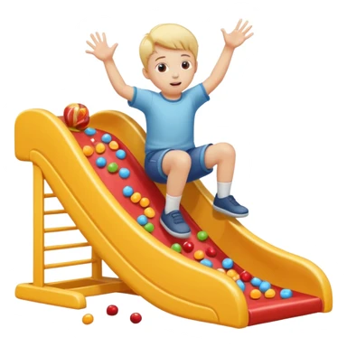 un niño blanco tirandose por un tobogan con dulces en las manos sticker